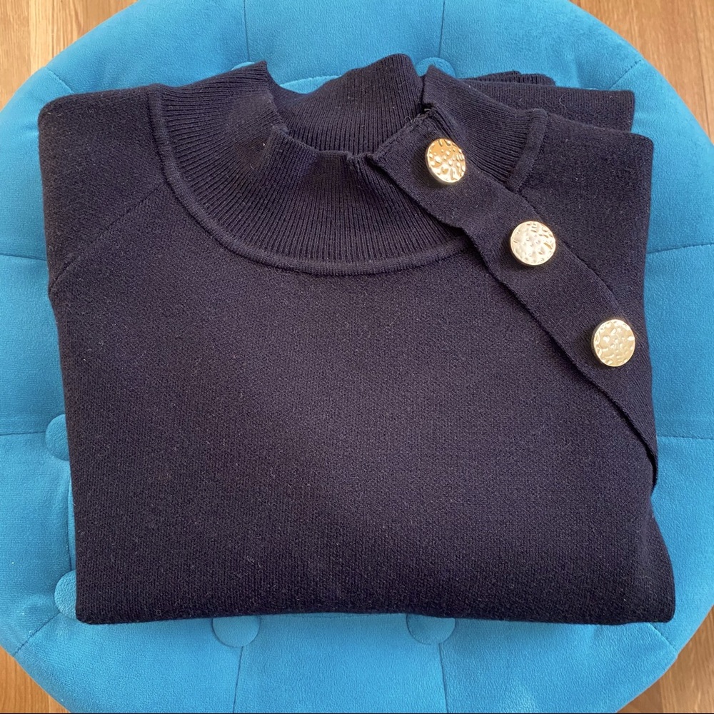 EUC crop faux turtleneck sweater with gold button embellishments
